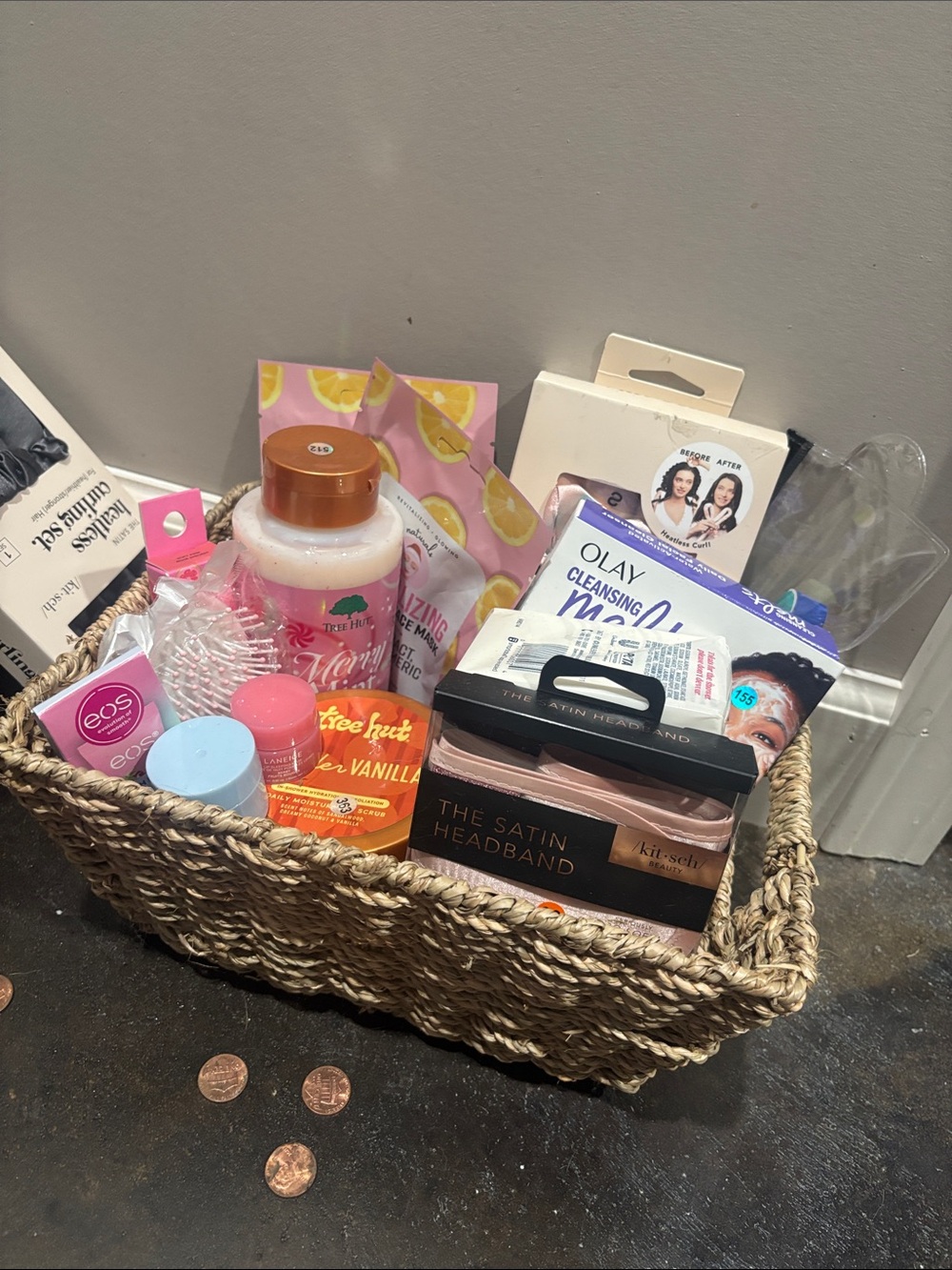 Assorted Bath & Body Gift Basket with Pink and White Essentials